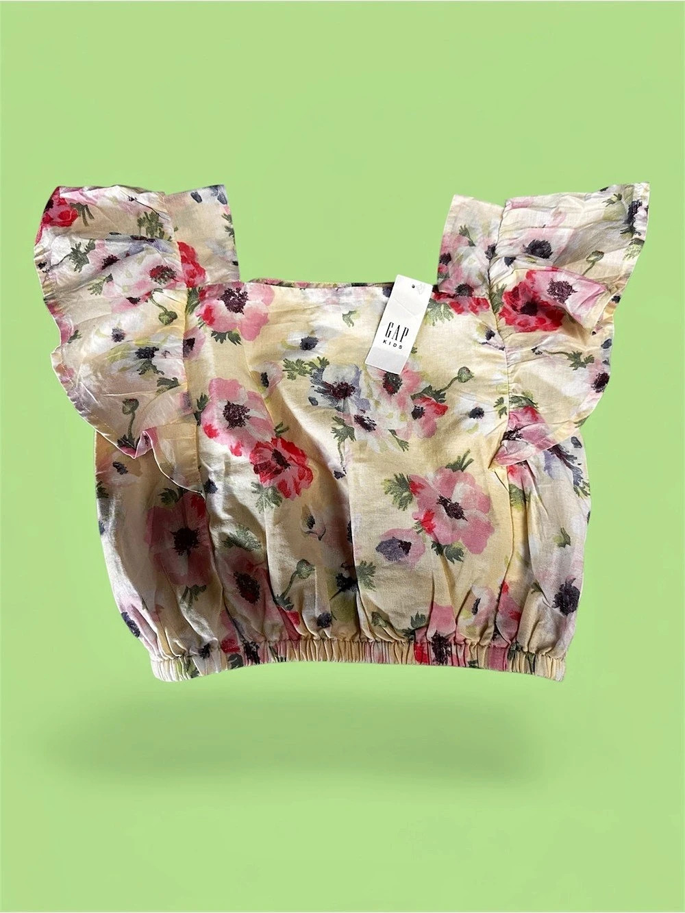 GAP Floral Ruffle Crop Top in Yellow, Pink & Green Size Small NWT